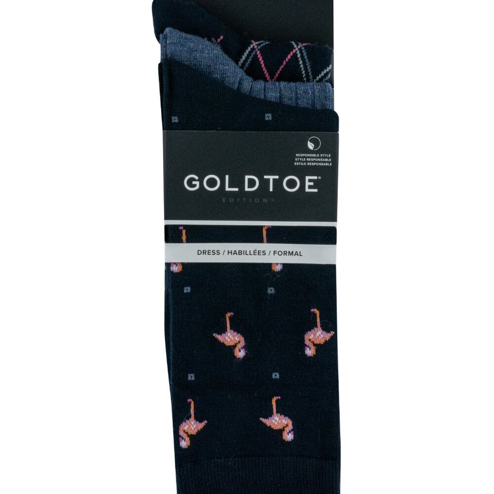 NWT Gold Toe 3 Pack Dress Socks Flamingo & Argyle Comfort Top